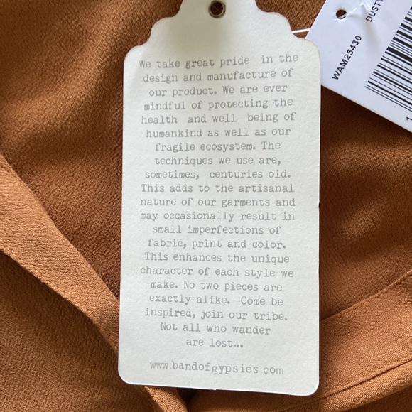 NWT Band of Gypsies Ochre Gold Tie Waist Button Down Blouse Size Small - Picture 6 of 8